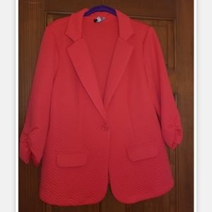 Bright Pink-Orange 3/4 Sleeve Quilt Blazer